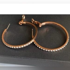 FAC Crystal Hoop Rose Gold Tone Earrings NWT​